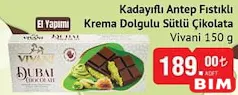 VİVANİ KADAYIFLI ANTEP FISTIKLI KREMA DOLGULU SÜTLÜ ÇİKOLATA 150 G